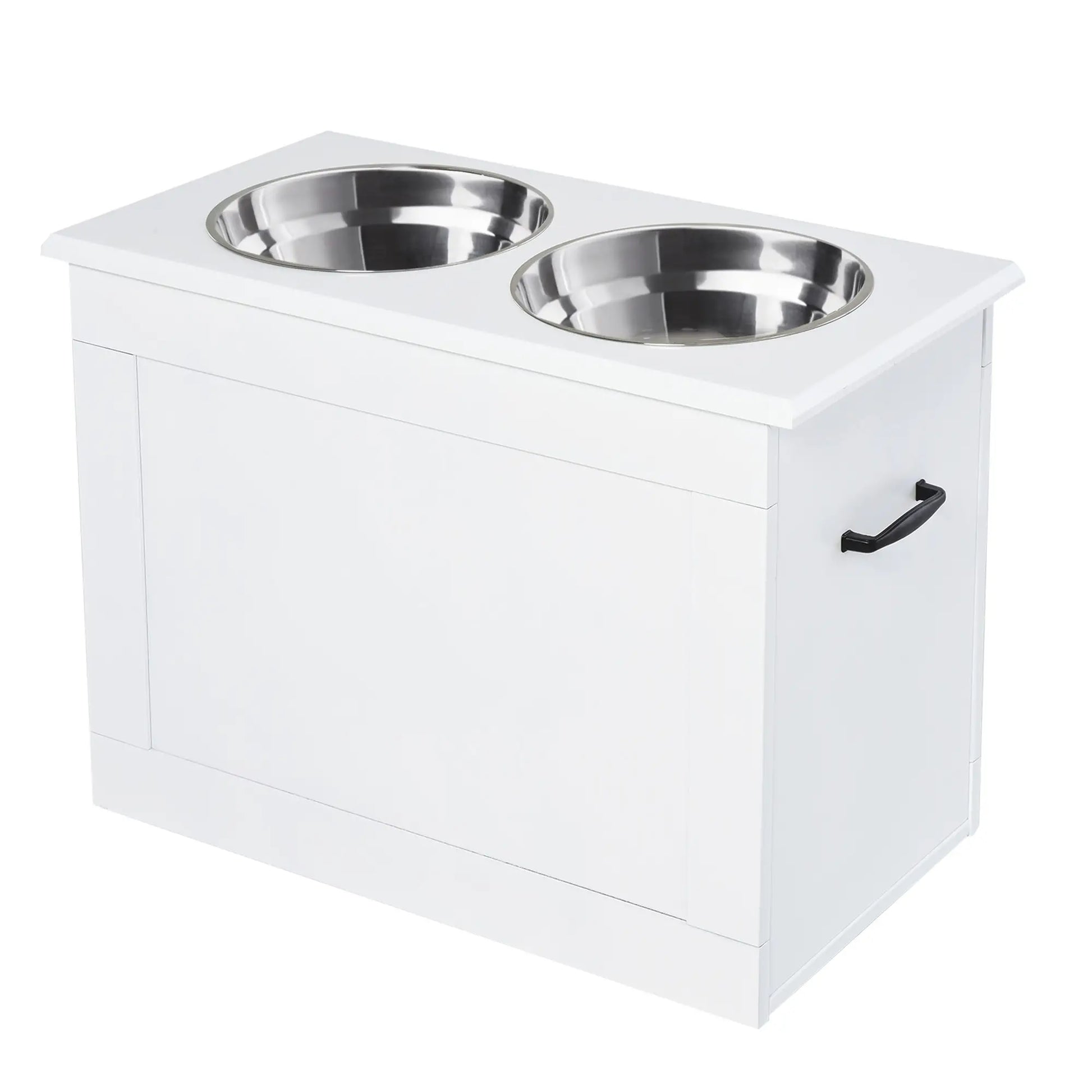 Large Elevated Pet Feeder, 2 Stainless Steel Bowls, White Dog Bowls at Gallery Canada