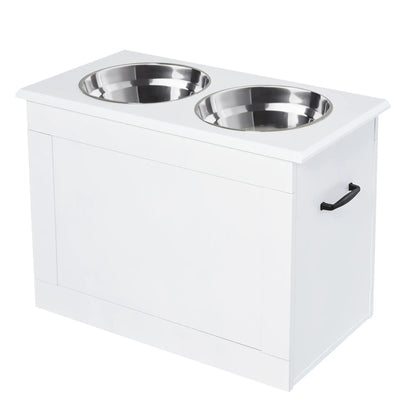 Large Elevated Pet Feeder, 2 Stainless Steel Bowls, White Dog Bowls at Gallery Canada