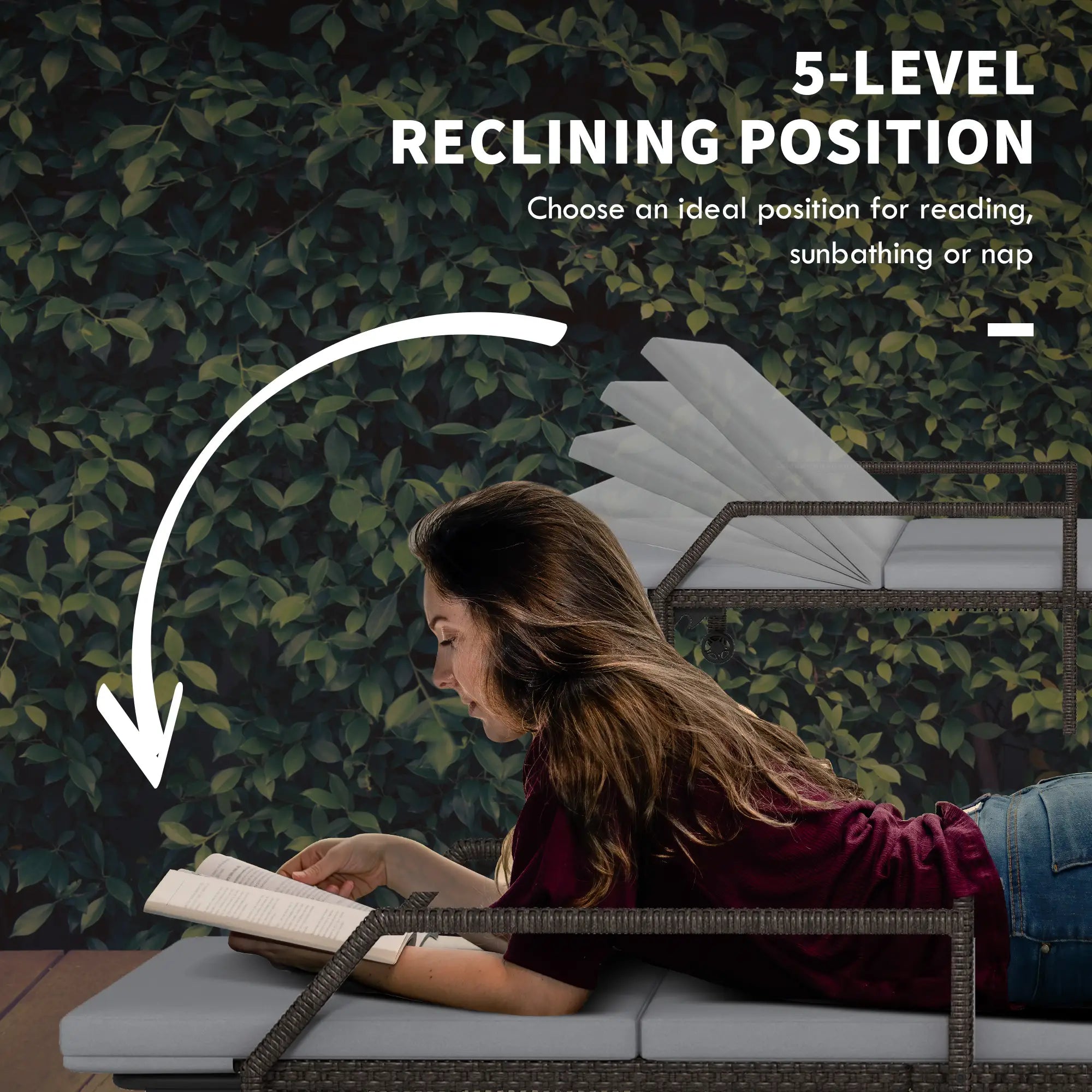 2 Piece Wicker Chaise Lounger, PE Rattan Outdoor Chair, Adjustable Backrest, 2 Wheels, Grey Chaise Loungers at Gallery Canada