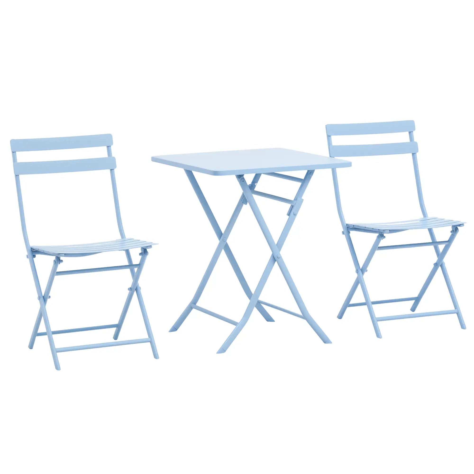 3-Piece Garden Bistro Set, Foldable Chair & Square Table, Blue Bistro Sets Blue at Gallery Canada