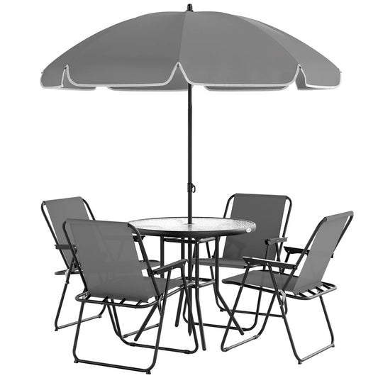 6-Piece Patio Dining Set, Umbrella, Folding Chairs, Glass Table, Grey Bistro Sets Grey, Dark Grey, Black at Gallery Canada