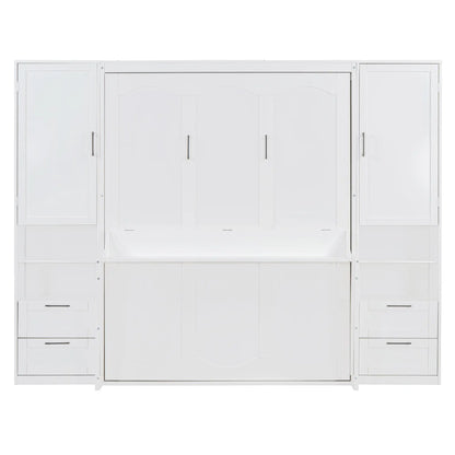 Murphy Bed with Closet, Drawers, Shelves, 114" L x 17" W x 87" H, White Bed Frames White at Gallery Canada