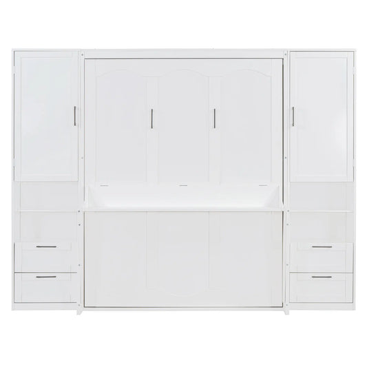 Murphy Bed with Closet, Drawers, Shelves, 114" L x 17" W x 87" H, White Bed Frames White at Gallery Canada