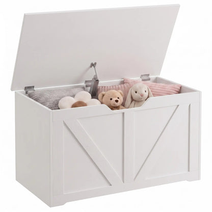 31.5 Inches Storage Chest with Safety Hinge, Wood Grain, White Storage Ottomans & Benches at Gallery Canada