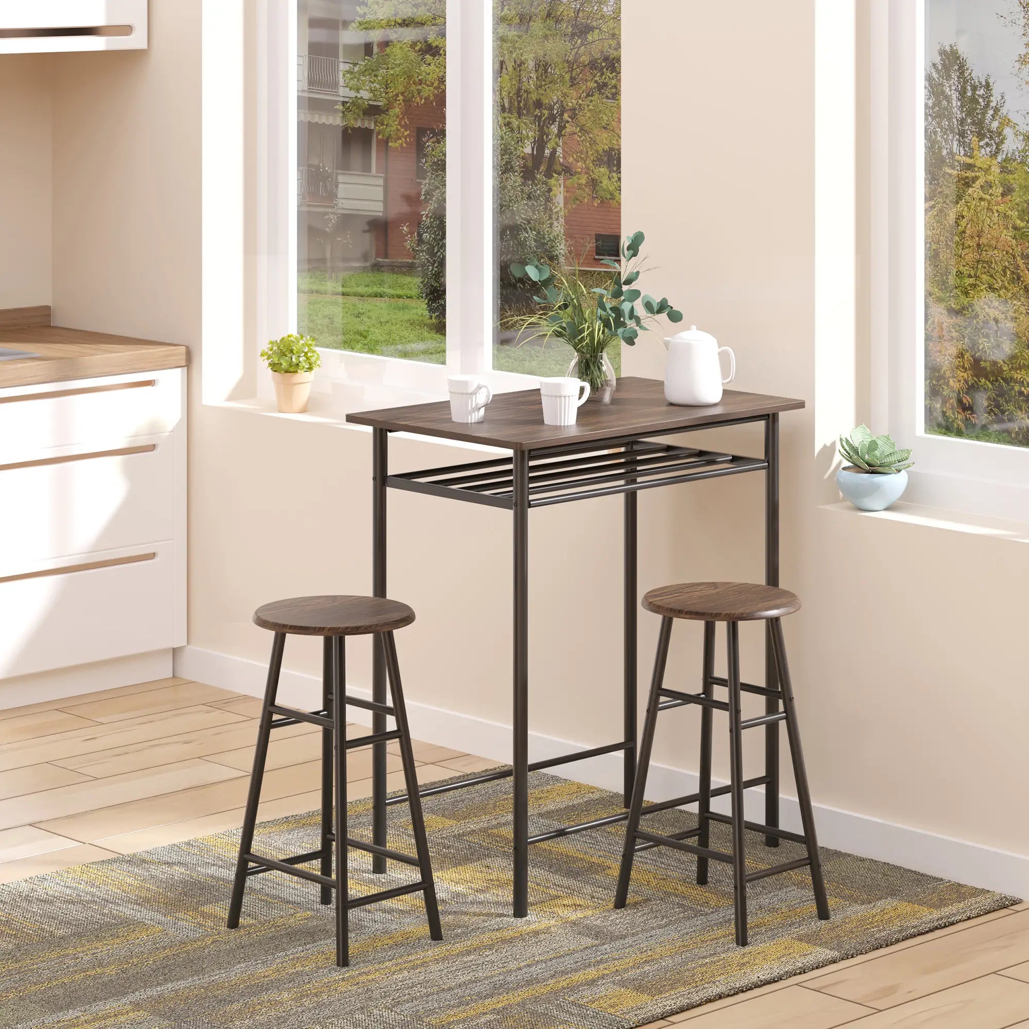 3-Piece Counter Height Bar Table Set, 1 Table 2 Stools, Black Oak, Black Bar Sets at Gallery Canada