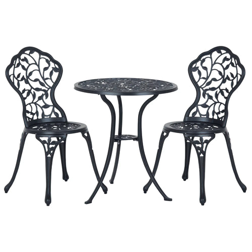 3-Piece Bistro Set, Patio Table and Chairs, Cast Aluminum Frame, Black