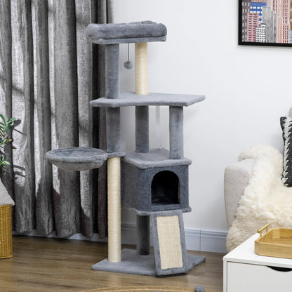 50 Inch Cat Tree, Multi-Level Tower with Sisal Posts, Ramp, Bed, Condo, Hammock, Toy Ball, Grey Cat Towers at Gallery Canada