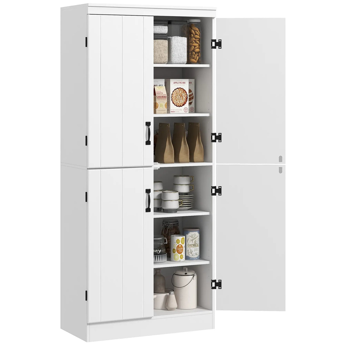 4-Door Storage Cabinet, Freestanding Pantry with Adjustable Shelves, 70", White Kitchen Pantry Cabinets White at Gallery Canada