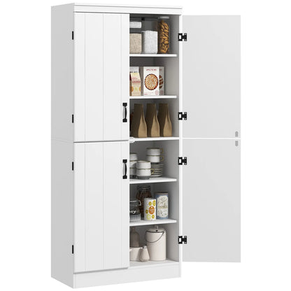 4-Door Storage Cabinet, Freestanding Pantry with Adjustable Shelves, 70", White Kitchen Pantry Cabinets White at Gallery Canada