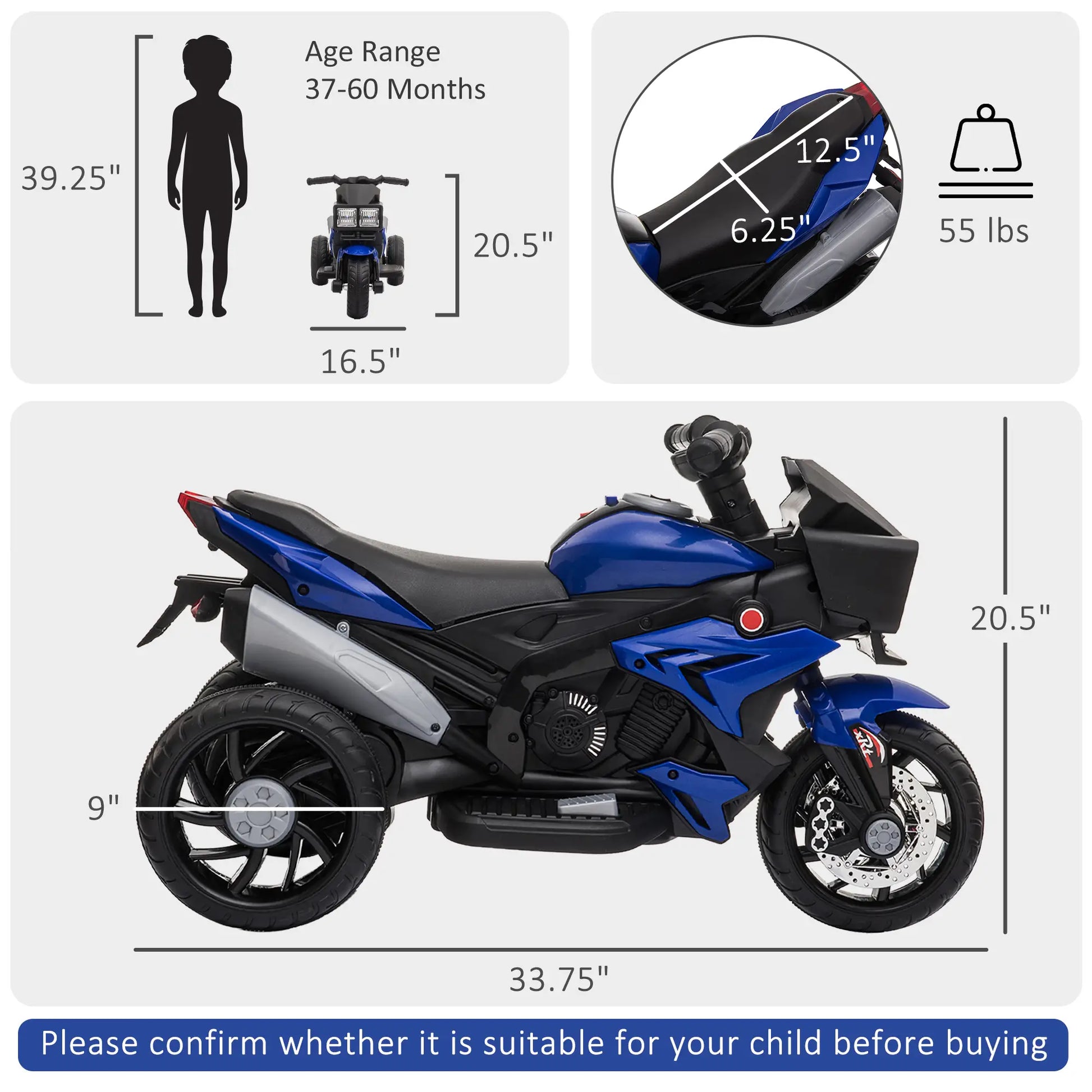 Kids Electric Motorcycle Ride-On Toy, 6V Battery Powered, Blue Electric Motorcycles at Gallery Canada