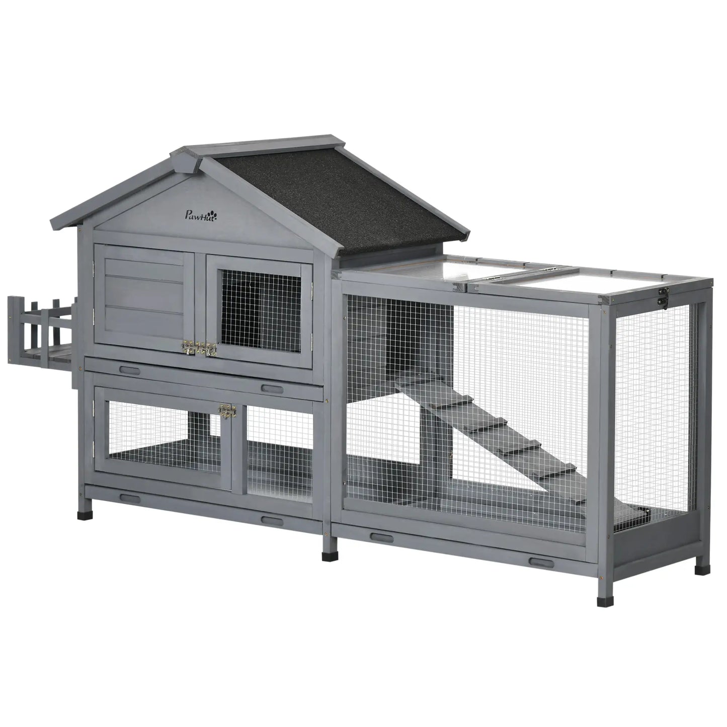 65" Wooden Rabbit Hutch, Openable Roof, Storage Box, Dark Grey Rabbit Hutch at Gallery Canada