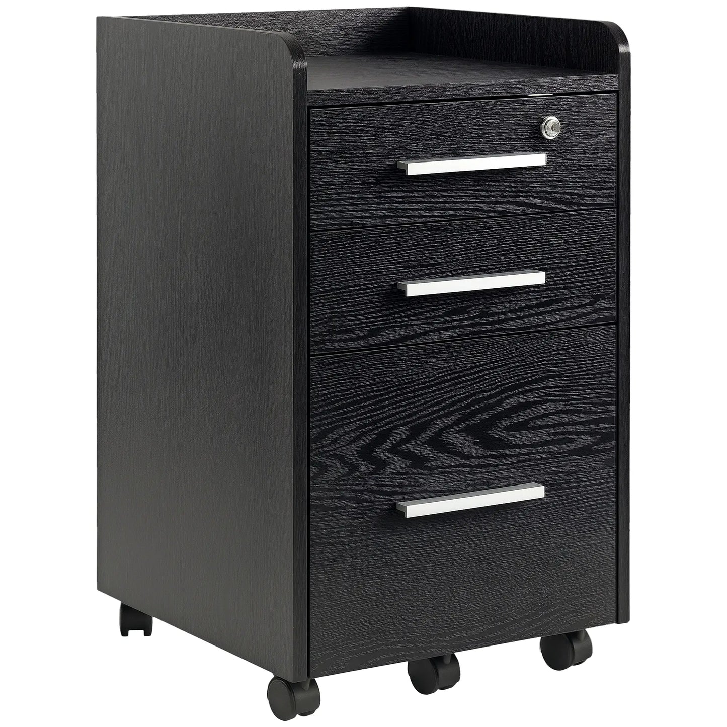 3 Drawer File Cabinet with Lock, Lockable on Wheels, Black Office Cabinets & Cupboards Black at Gallery Canada