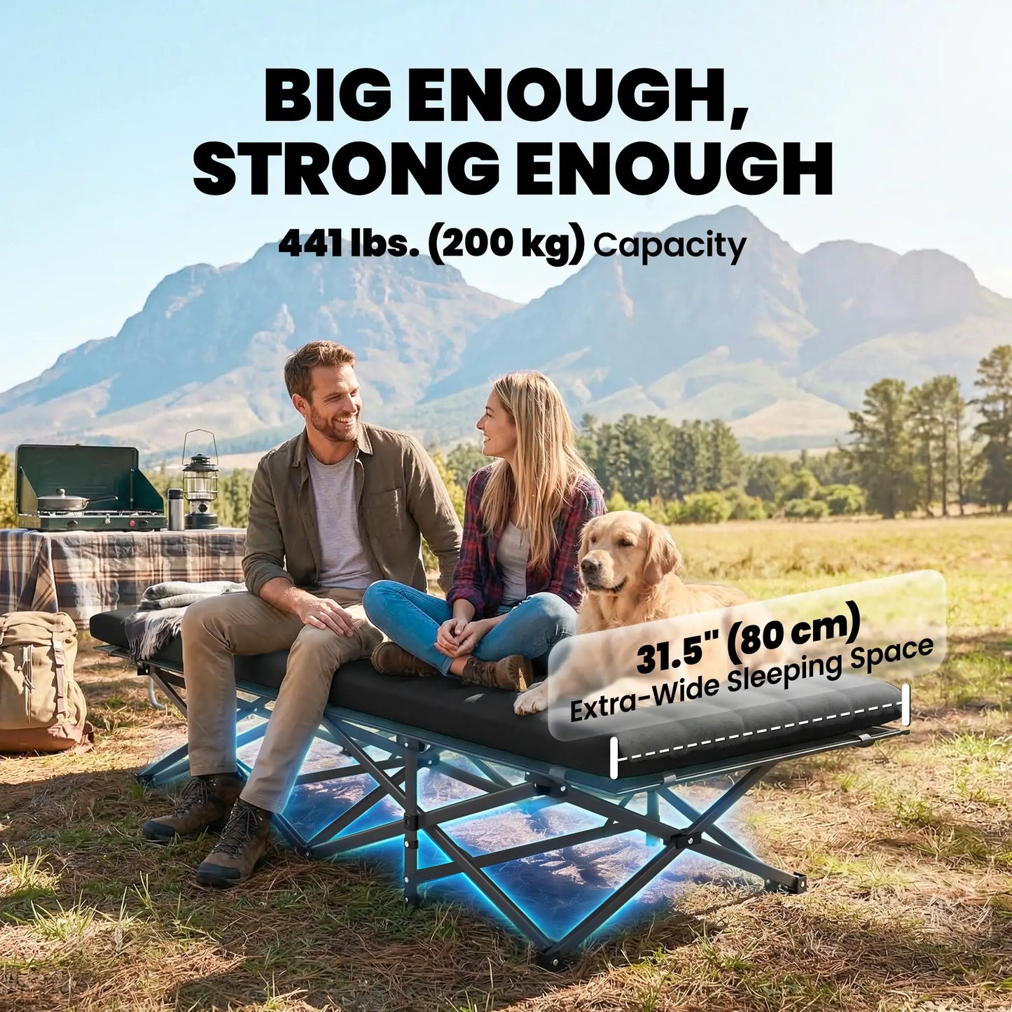32" Extra Wide Folding Camping Cot Set, Soft Pad, Non-Slip Feet, Carry Bag, Black Camping Cots at Gallery Canada