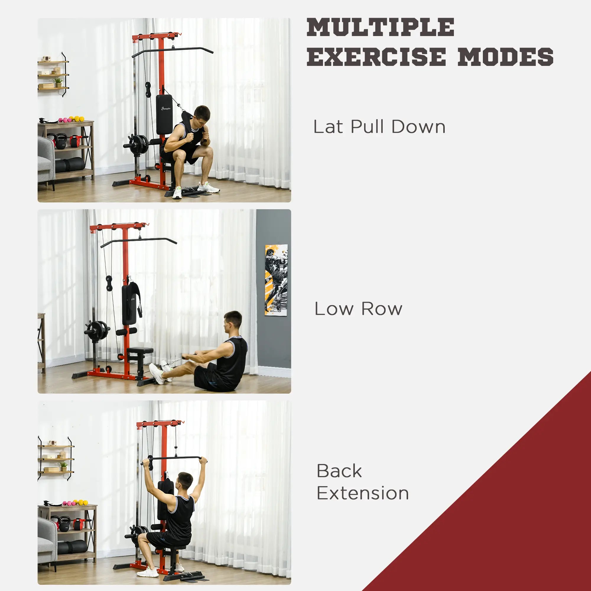 Lat Pull Down Machine, High Low Pulley, Adjustable Seat, Flip-Up Footplate, Red Power Towers at Gallery Canada