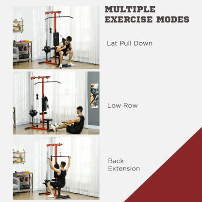 Lat Pull Down Machine, High Low Pulley, Adjustable Seat, Flip-Up Footplate, Red Power Towers at Gallery Canada