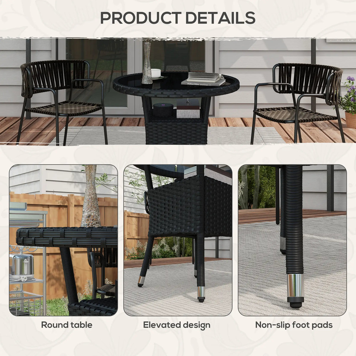 "31.5" Wicker Dining Table Patio Furniture, Round Garden Table, Black Patio Dinning Tables at Gallery Canada