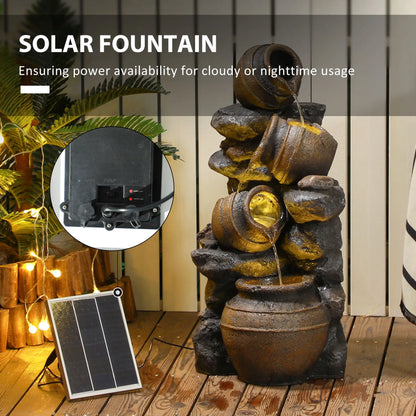 28.3" Solar Water Fountain, 4-Tier Resin Cascading Jars with LED Lights Water Fountains at Gallery Canada