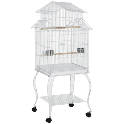 53.9'' Large Rolling Bird Cage with Stand, Shelf, Perch, White Bird Cages White at Gallery Canada