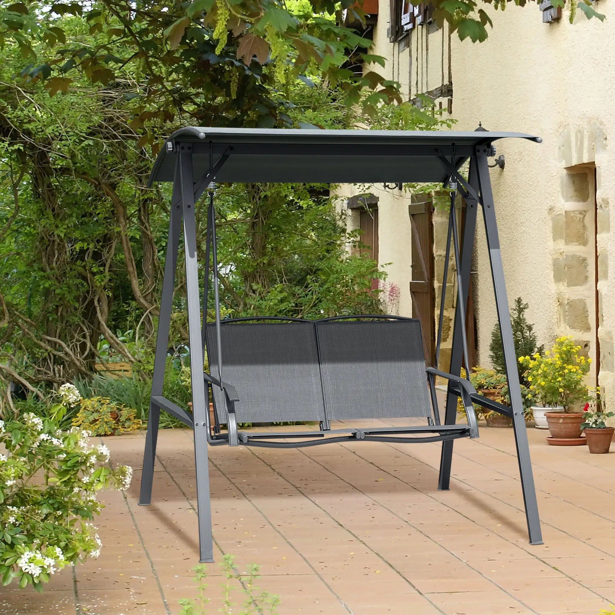 2-Seat Outdoor Porch Swing With Adjustable Canopy, Removable Seat, Steel Frame Patio Swings with Stand at Gallery Canada