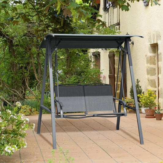 2-Seat Outdoor Porch Swing With Adjustable Canopy, Removable Seat, Steel Frame Patio Swings with Stand Dark Grey at Gallery Canada