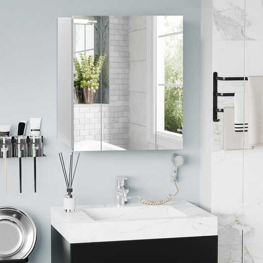 Wall Mounted Mirror Cabinet, Bathroom Medicine Cabinet with Mirror, 3 Doors and Adjustable Shelves, White - Gallery Canada