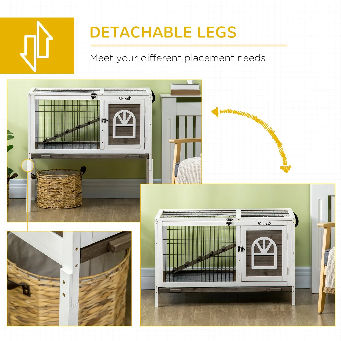 Rabbit Hutch Dual Height Bunny House, Slide Out Tray, White Coffee, White Rabbit Hutch at Gallery Canada