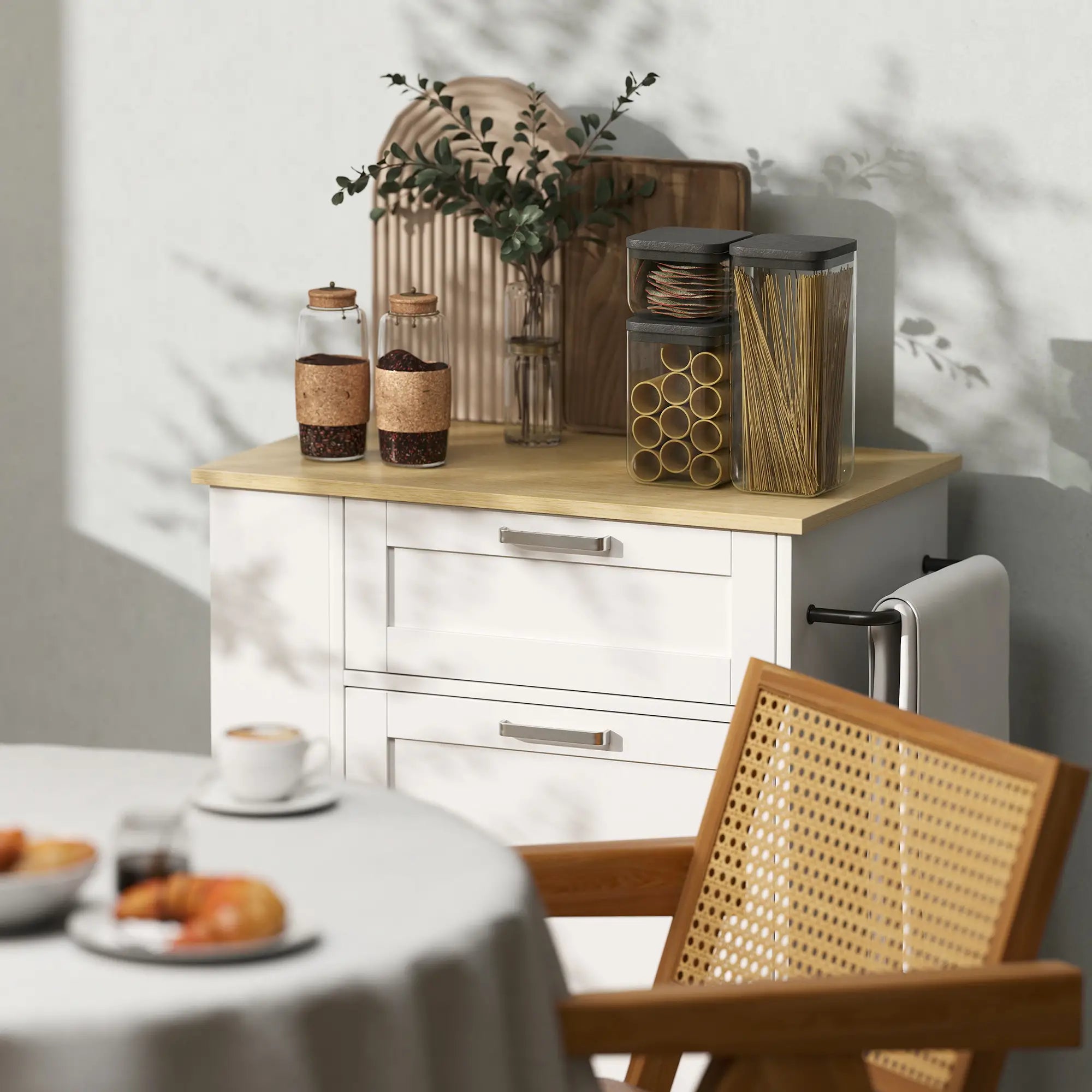 Rolling Kitchen Island with Trash Can Storage, Spice Rack, Drawer, White Kitchen Islands & Kitchen Carts at Gallery Canada