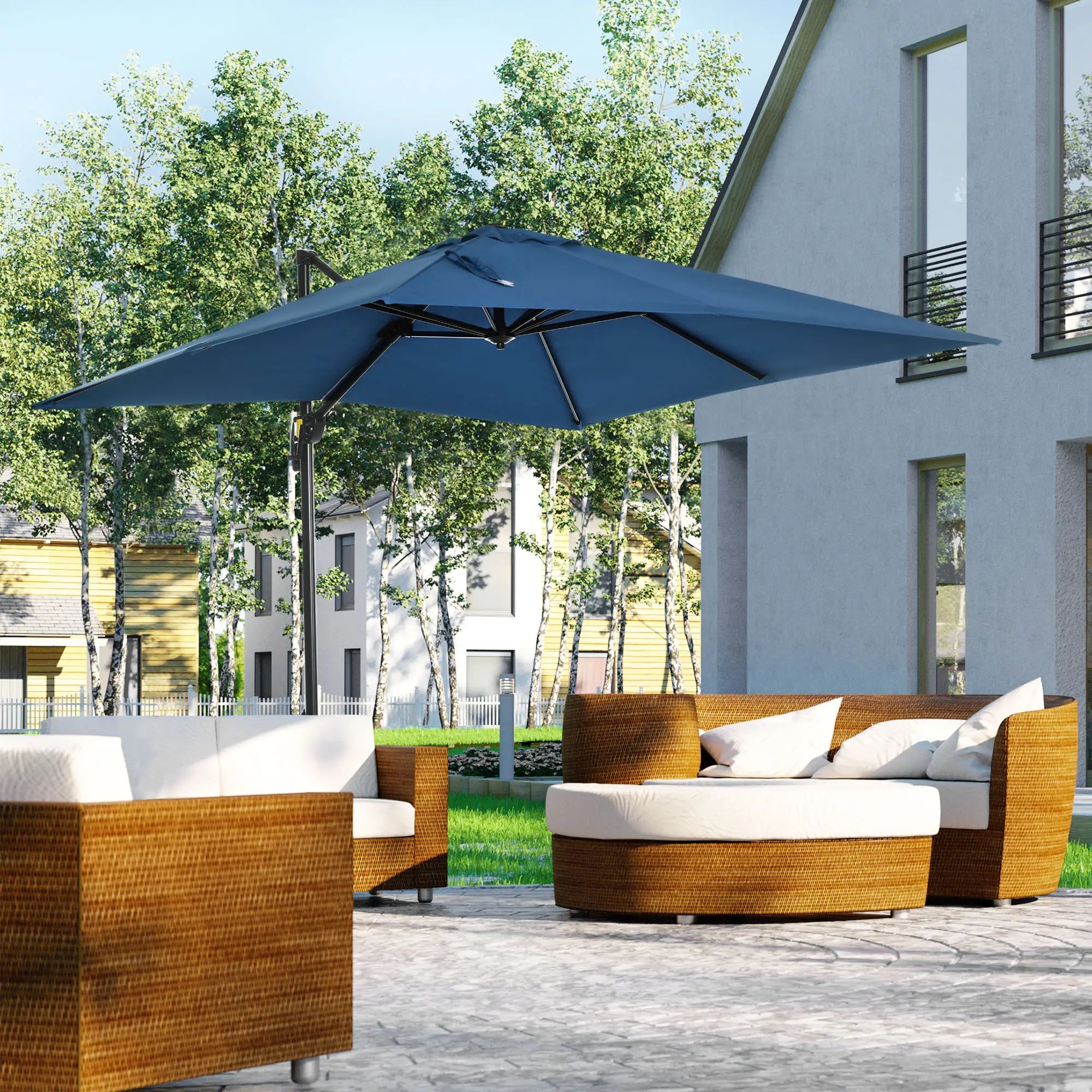 8' x 8' Square Patio Umbrella, 360° Rotation, Aluminum Cantilever, Dark Blue Cantilever Umbrellas at Gallery Canada