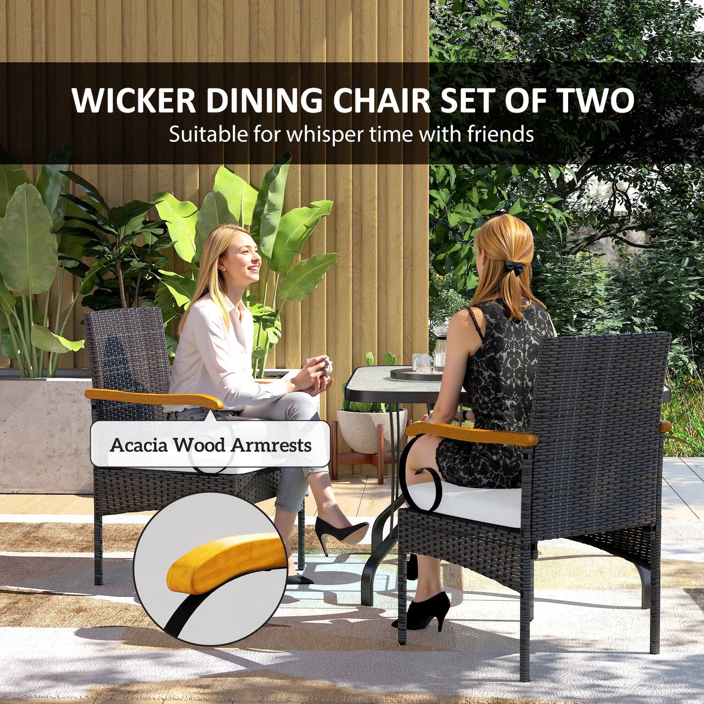 Set of 2 Rattan Outdoor Dining Chairs, Wicker Patio Chairs, Light Grey Patio Chairs at Gallery Canada