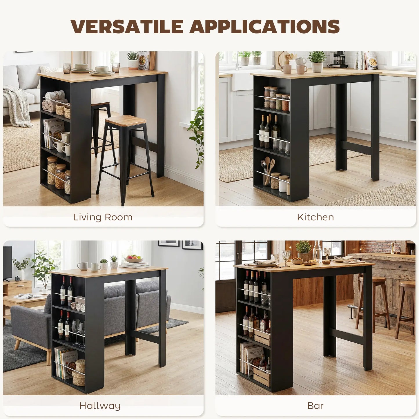 Modern Bar Table, Counter Height With 3 Storage Shelves, Walnut Bar Tables at Gallery Canada