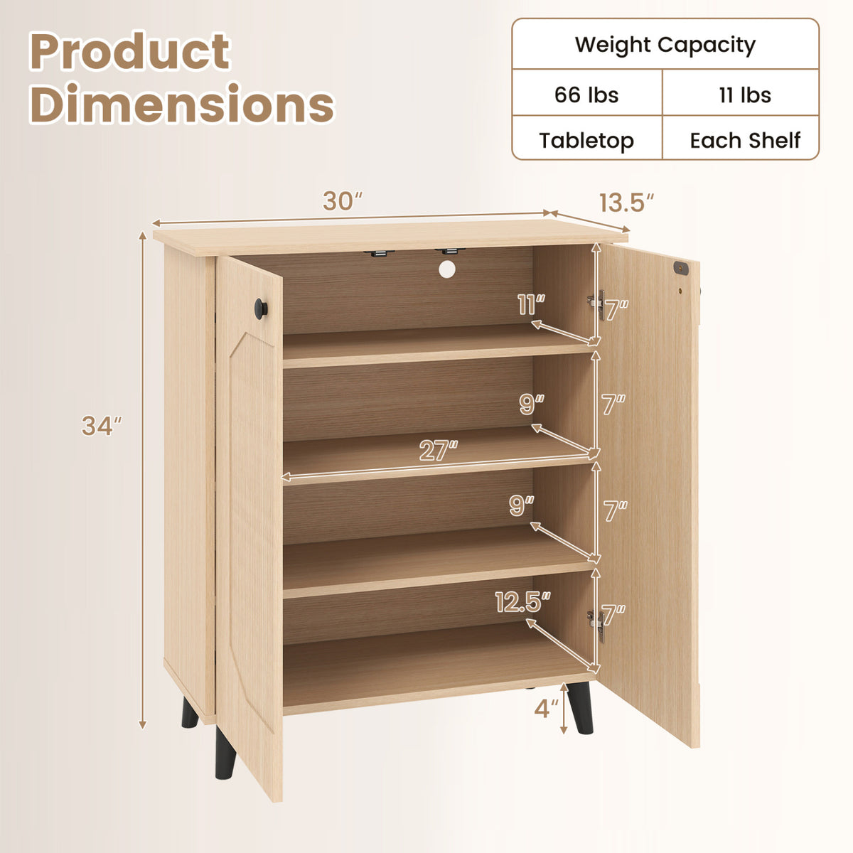 Geometric 2-Door Cabinet Footwear Storage, Natural