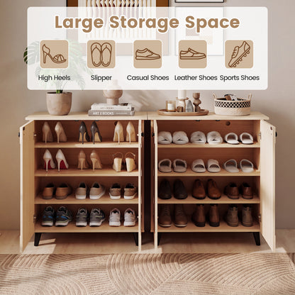 Geometric 2-Door Cabinet Footwear Storage, Natural