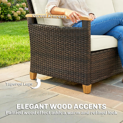 3 Seater Outdoor Sofa, PE Wicker Patio Furniture, 4" Cushions, Cream White Patio Furniture Sets at Gallery Canada