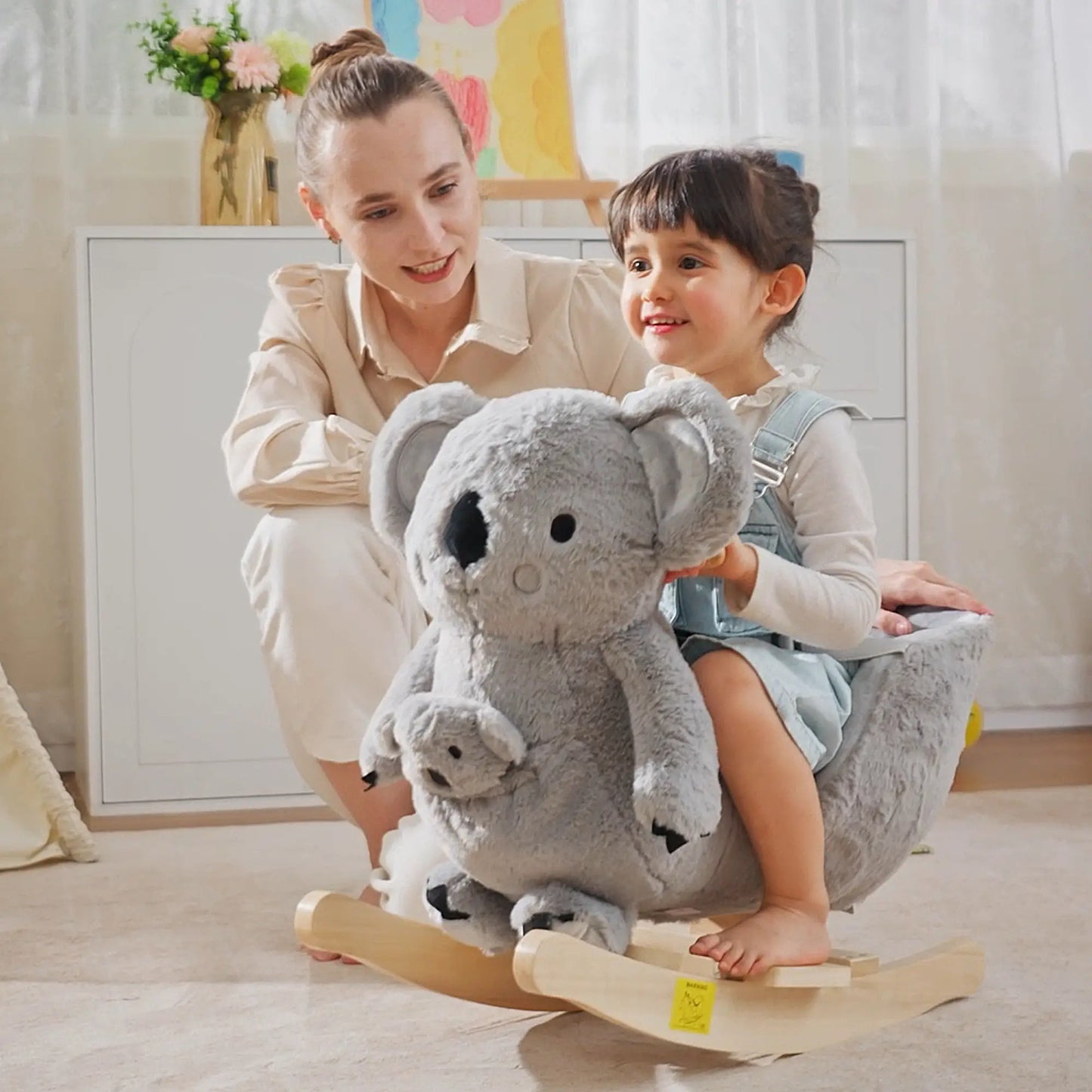Kids Plush Ride-On Rocking Horse, Koala-Shaped, Realistic Sounds, 18-36 Months, Grey Rocking Horses at Gallery Canada