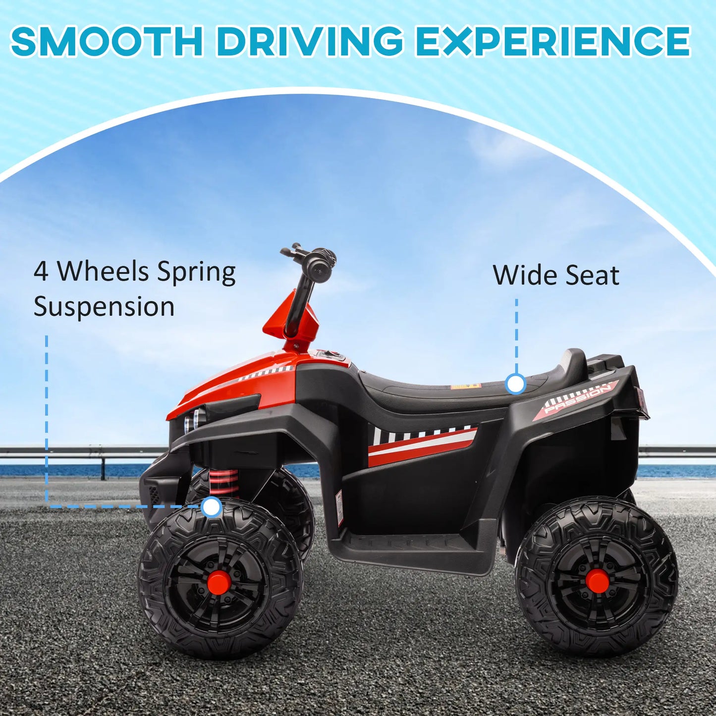 12V Kids ATV, Four Wheels, Spring Suspension, Forward Backward, LED Light, MP3, Red Electric Ride On Toys at Gallery Canada