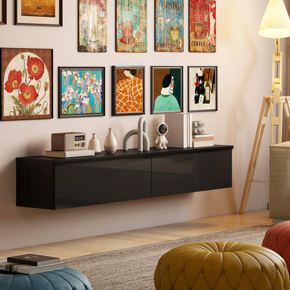 Wall Mounted TV Stand, Floating Cabinet With Storage, For TVs Up To 70", Black TV Stands at Gallery Canada