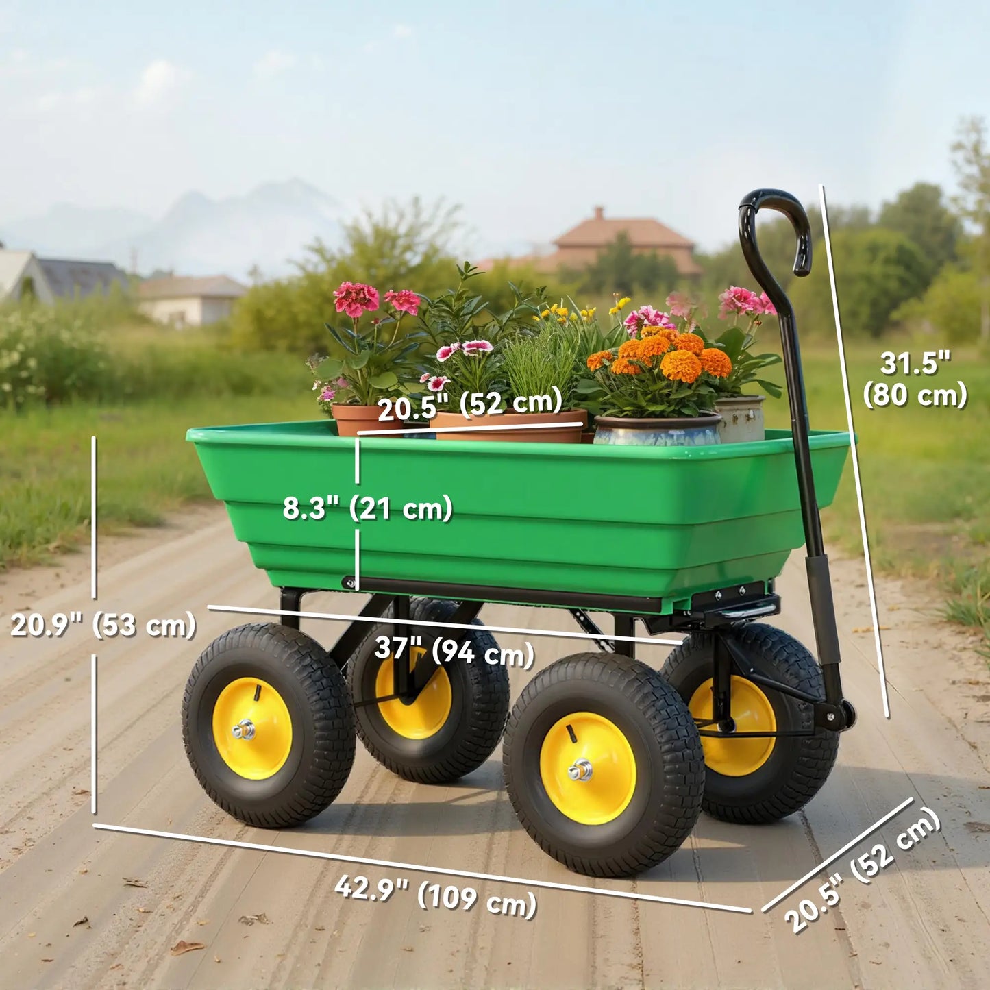 Heavy Duty Garden Dump Cart, 440lbs, Steel Frame, 10'' Pneumatic Tires, Green Folding Garden Carts at Gallery Canada