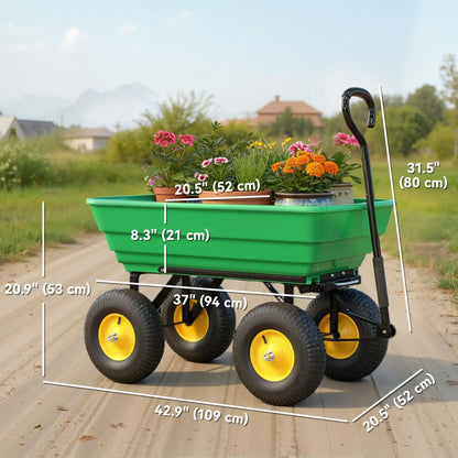 Heavy Duty Garden Dump Cart, 440lbs, Steel Frame, 10'' Pneumatic Tires, Green Folding Garden Carts at Gallery Canada