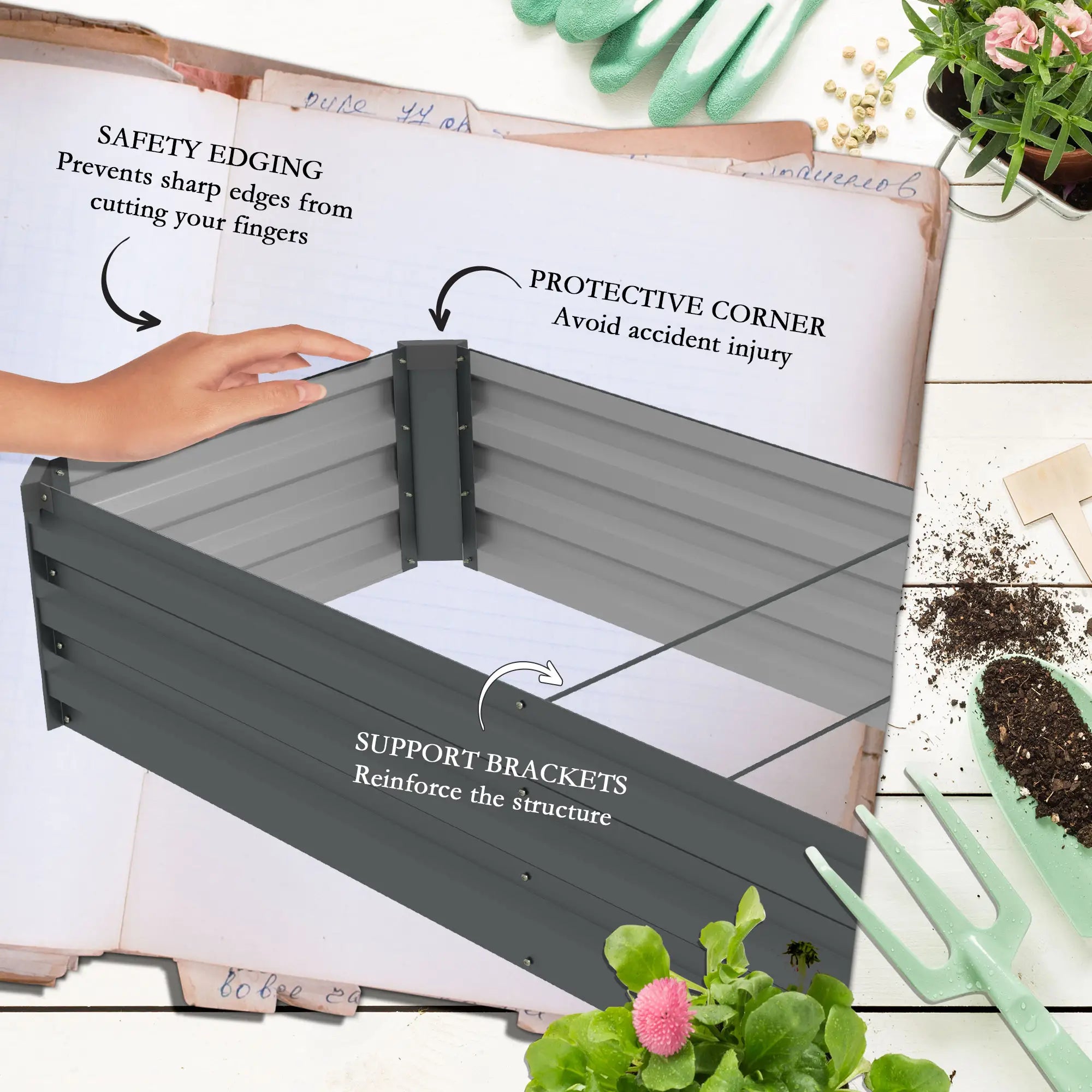 8'x2'x1' Galvanized Raised Bed, Elevated Planter Box, Dark Grey Raised Garden Beds at Gallery Canada