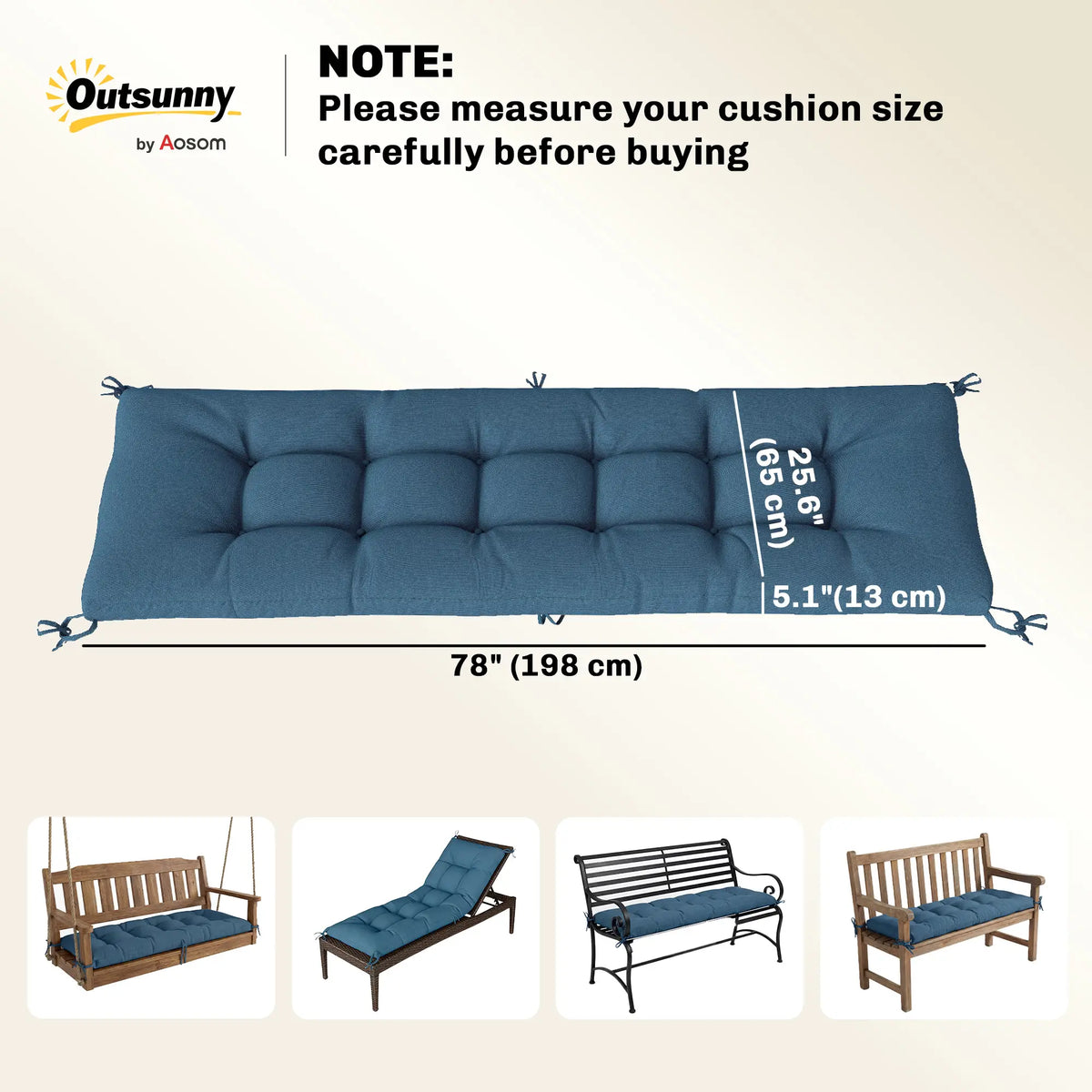 Patio Lounge Chair Cushion, UV50+ with Straps, 78 x 25.6 inch, Blue Patio Chair Cushions at Gallery Canada