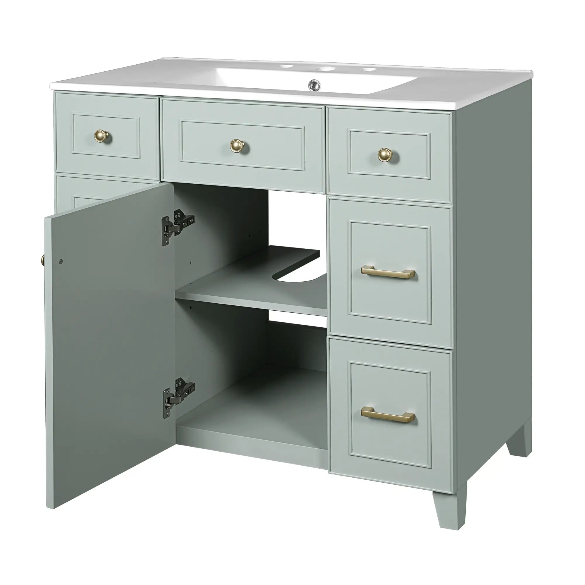 Bathroom Vanity, Ceramic Sink, Soft-Close Doors, 36
