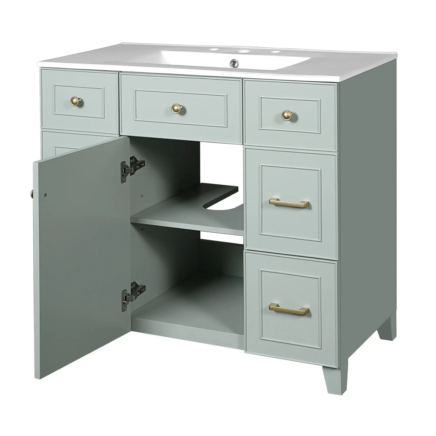 Bathroom Vanity, Ceramic Sink, Soft-Close Doors, 36" L x 18" W x 34" H, Green Sink Cabinets at Gallery Canada
