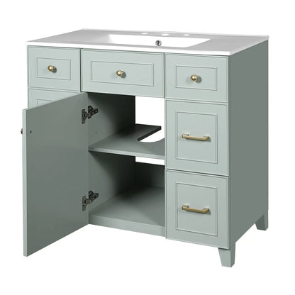 Bathroom Vanity, Ceramic Sink, Soft-Close Doors, 36" L x 18" W x 34" H, Green Sink Cabinets at Gallery Canada