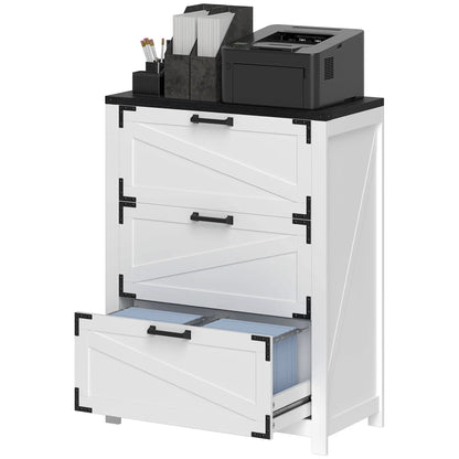 3 Drawer Filing Cabinet, Farmhouse Office Storage, Adjustable Hanging Bars, Letter, A4, Legal Size, White Office Cabinets & Cupboards White at Gallery Canada