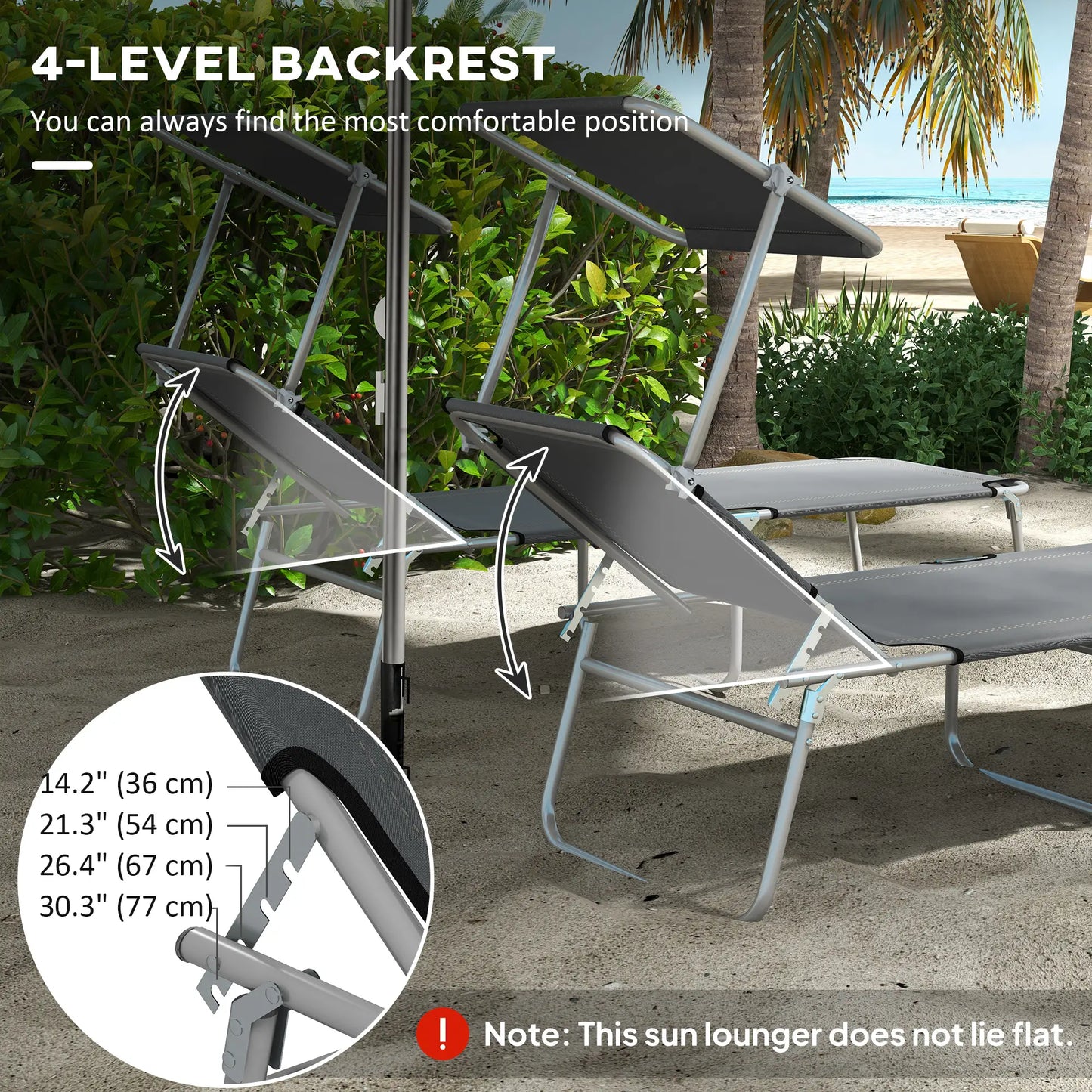 Outdoor Lounge Chair, Adjustable Folding Chaise With Sun Shade, Grey Lounger Chairs at Gallery Canada