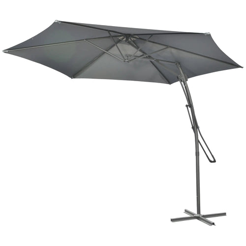 10ft Cantilever Patio Umbrella, Crank Handle, Cross Base, Dark Grey
