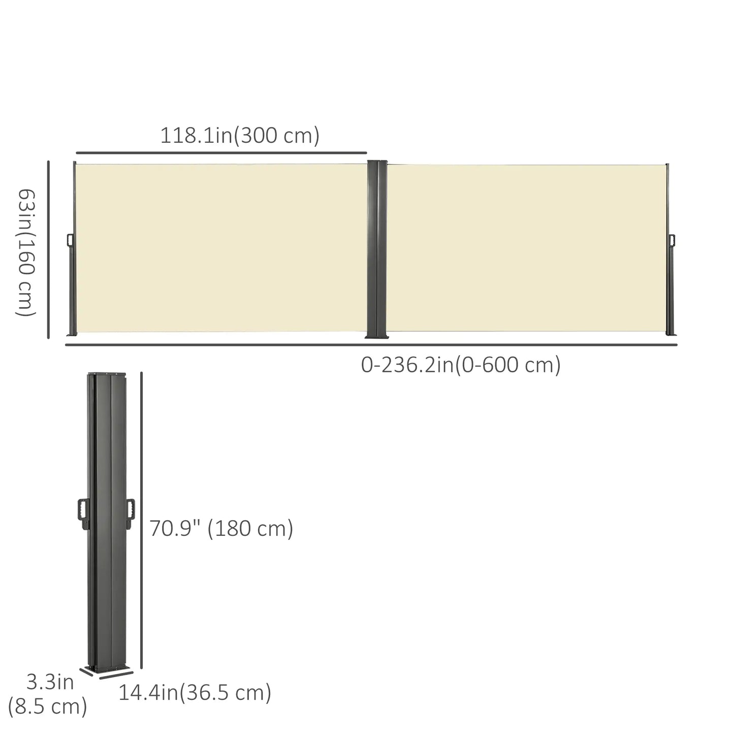 236" x 71" Outdoor Privacy Wall, Retractable Awning, Patio Screen, Cream White Side Awnings at Gallery Canada