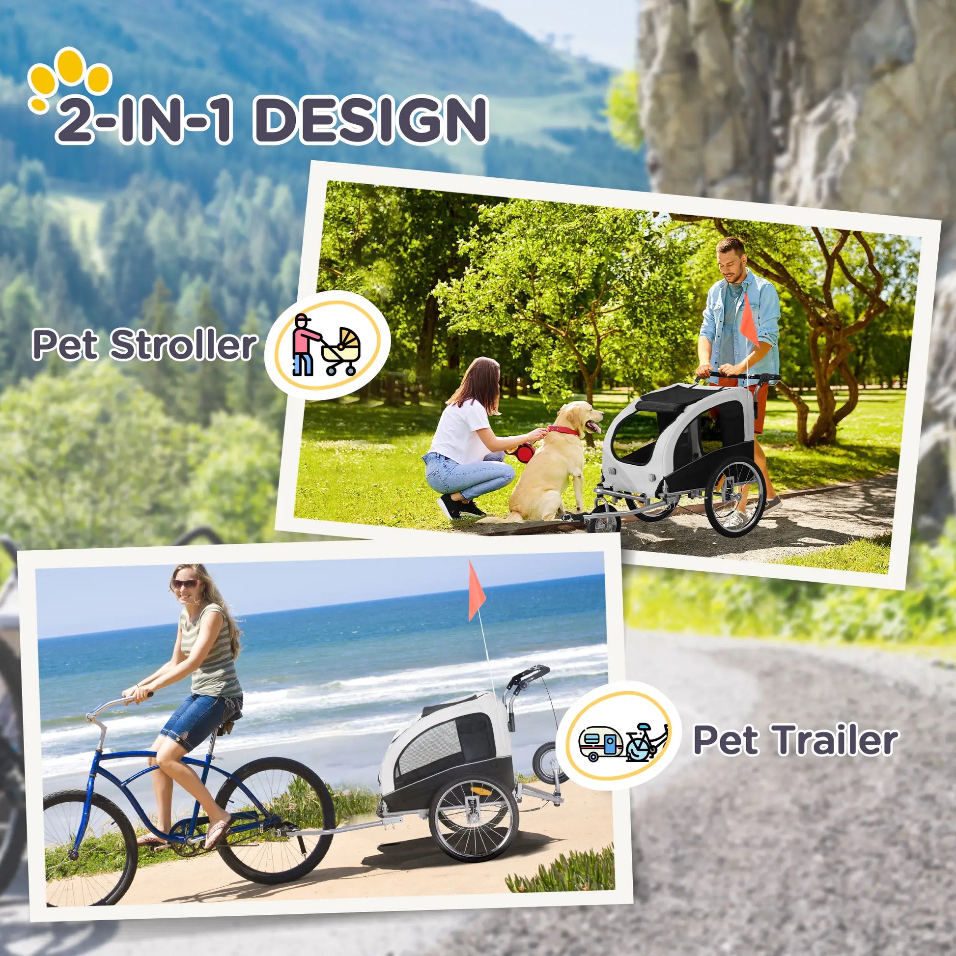 Elite II Dog Bike Trailer, 2-In-1 Pet Stroller, White Dog Bike Trailers & Strollers at Gallery Canada