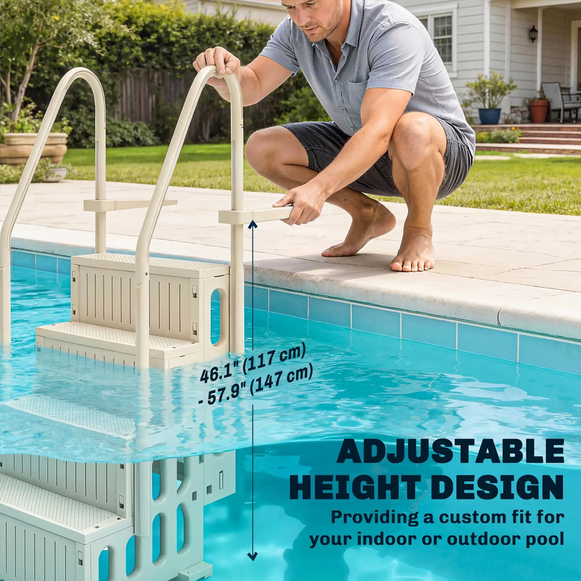 Adjustable Swimming Pool Ladder, 4-Step, Non-Slip Steps, Cream White Outdoor Swimming Pools & Hot Tubs at Gallery Canada