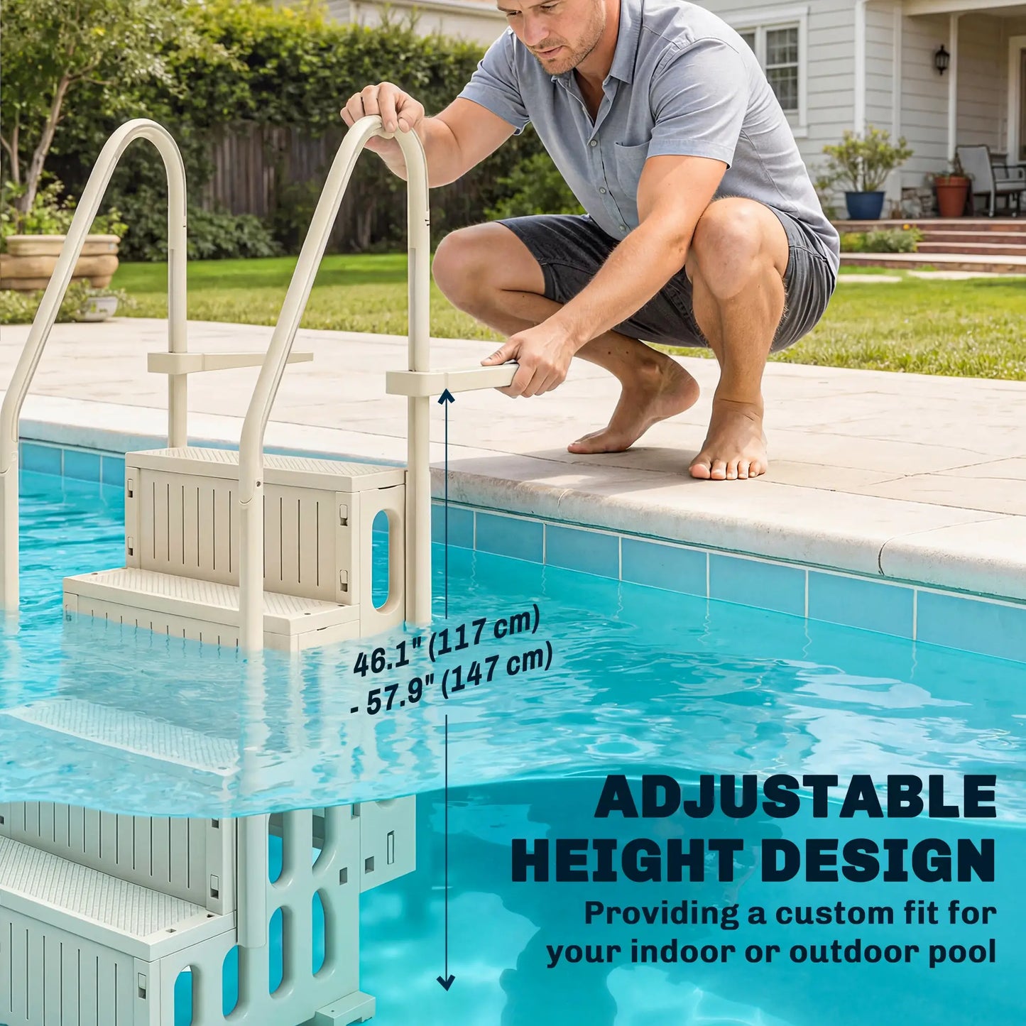 Adjustable Swimming Pool Ladder, 4-Step, Non-Slip Steps, Cream White Outdoor Swimming Pools & Hot Tubs at Gallery Canada